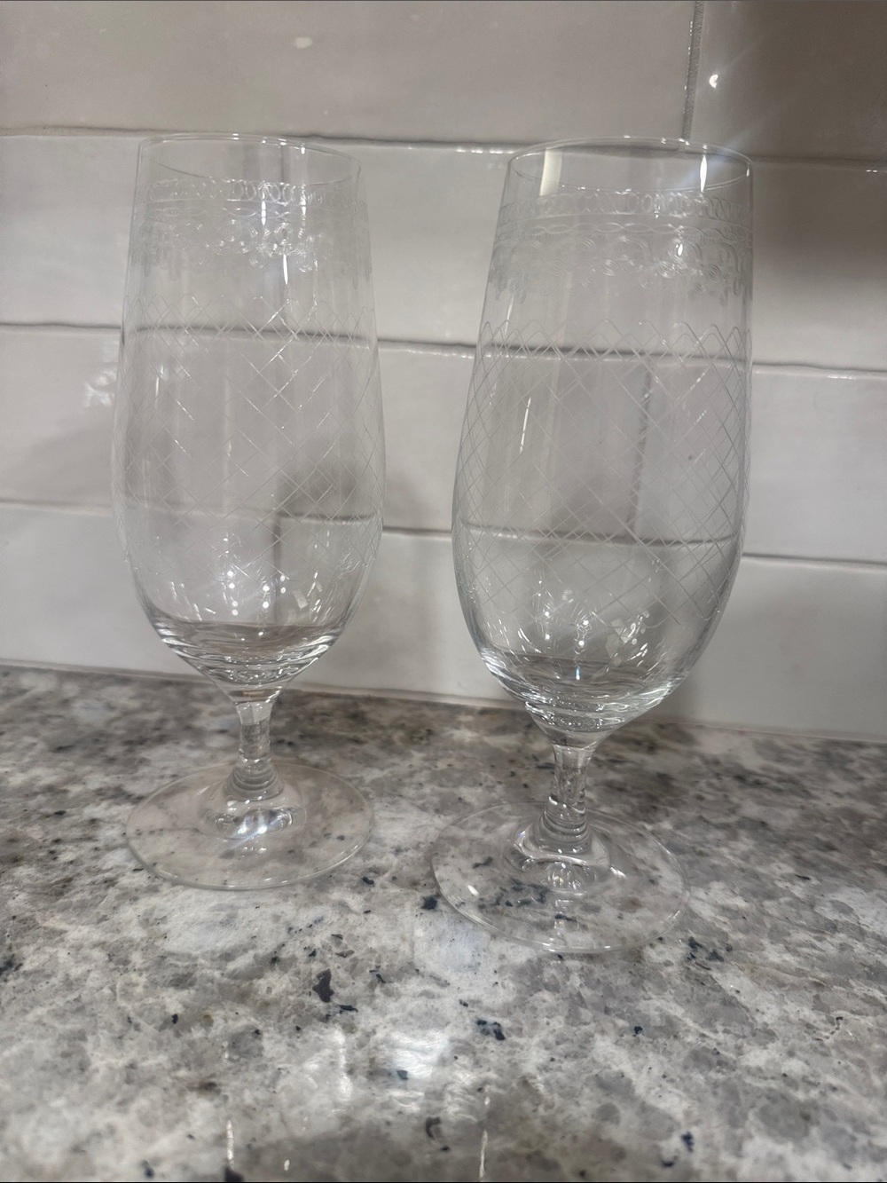 Clear Etched Crystal Stemware Set - Clear